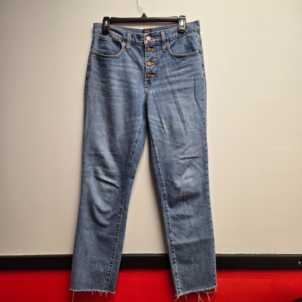 J.Crew 10" High-Rise Skinny Jean Button Fly Raw Hem Blue Denim 28T Tall Stretch